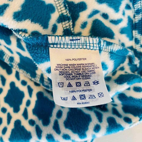 Lands End Pullover Fleece Sweatshirt Large 14-16 Teal Blue White Diamond 1/4 Zip - Picture 7 of 12